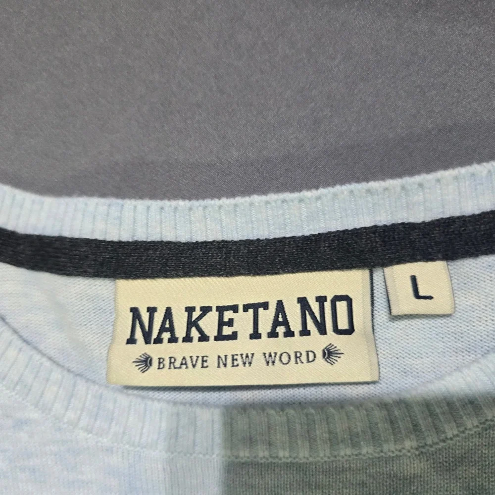 Naketano Sweater Mens Large Light Blue Cotton Textured Ribbed Crew Neck
